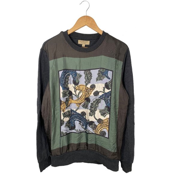 Burberry Black Printed Silk Fish Ornament Sweatshirt Size S - Picture 1 of 6